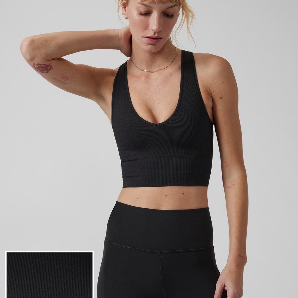 Athleta Women's Black Aurora Crop Rib Tank, Plain Pattern